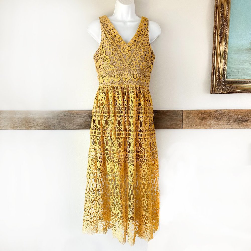 Altar'd State Golden Crocheted‎ Dress Yellow Goldenrod M